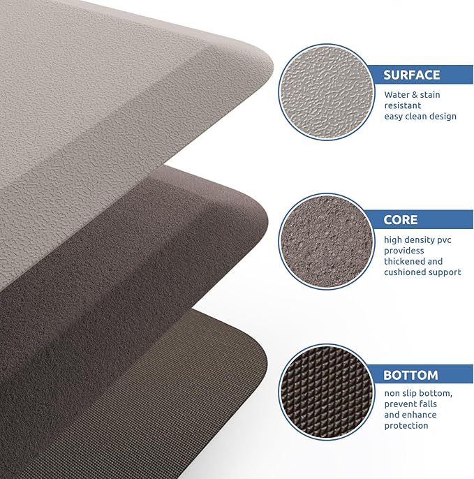 KitchenClouds Kitchen Mat Cushioned Anti Fatigue Kitchen Rug 17.3"x60" Waterproof Non Slip Kitchen Rugs and Mats Standing Desk Mat Comfort Floor Mats for Kitchen House Sink Office (Khaki)