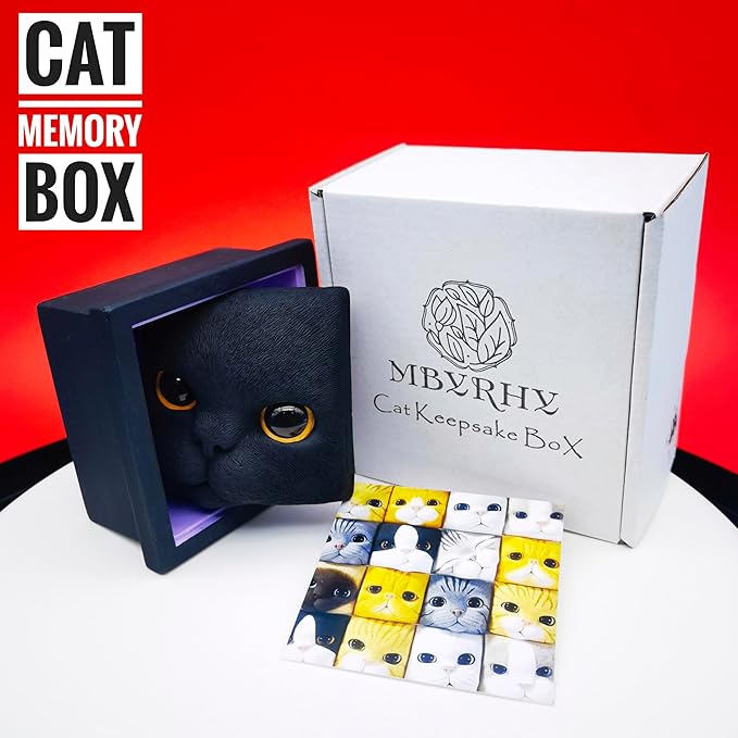Cat Keepsake Box Memory Decorative Box Cat Portrait Gifts For Pet Owners And Pet Lovers Holds Jewelry Cat's Whiskers Fur and as a Memory Box (Black Cat)