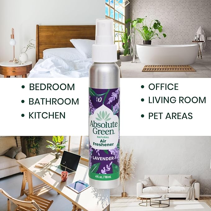 Absolute Green Air Freshener Room Spray, Non-Toxic, Cover Odors, Safe around Kids and Pets, Natural Lavender Scent 4oz (1 Pack)
