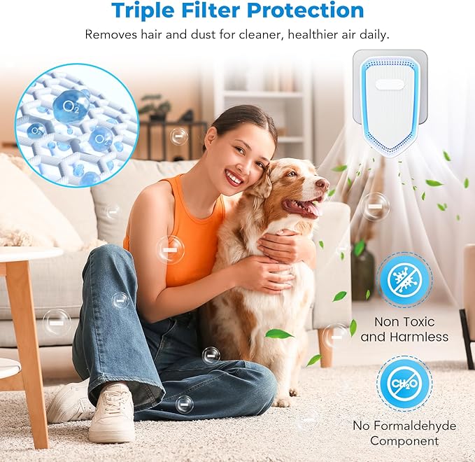 Air Ionizers Plug In Negative Ion Air Purifiers Quiet Air Freshener for Home Bedroom Office Basement - Portable Mini Air Cleaner Odor, Smoke, Dust, Pet Smell (2, White)