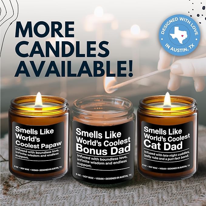 World's Coolest Bonus Dad Candle, Unique Sentimental Father's Day & Birthday Gift for Step Dad, Thoughtful Gifts for Father in Law, Best Presents for Birthday, Christmas, Special Occasions, Gift Ready