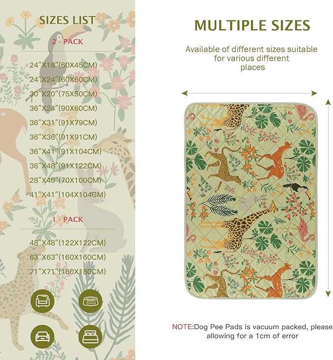 IEUUMLER Washable Pee Pads for Dogs, 2 Pack Forest Pattern Reusable Waterproof Puppy Pads, Non-Slip Super Absorbent Dog Training Pad for Playpen Crate Bed EU013 Green Jungle, 30x20