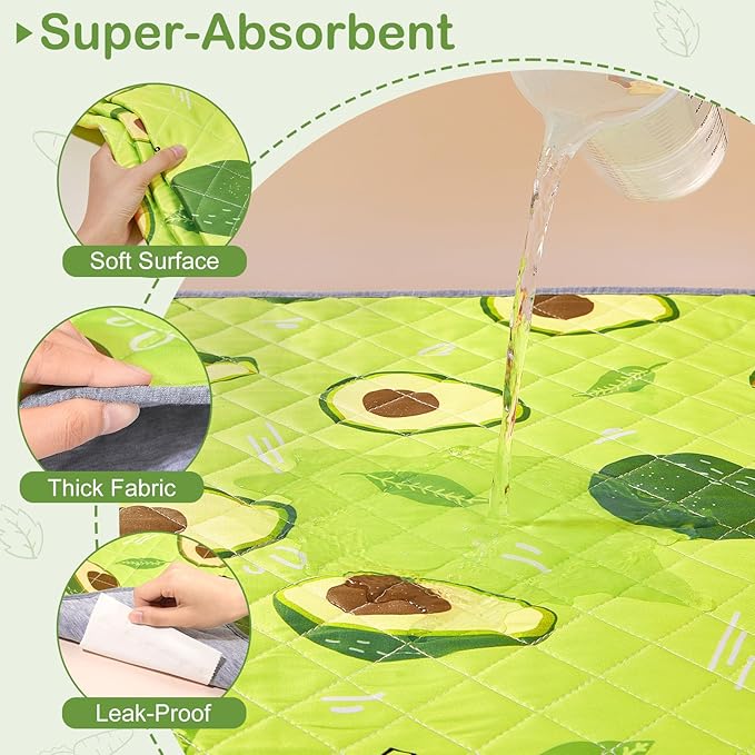 Bienbee Guinea Pig Bedding, 2 Pack 47" x 24" Reusable Guinea Pig Cage Liner Waterproof and Absorbent Small Animal Bedding Washable Pee Pads for Small Pet Hamster Rabbit Squirrel, Avocado