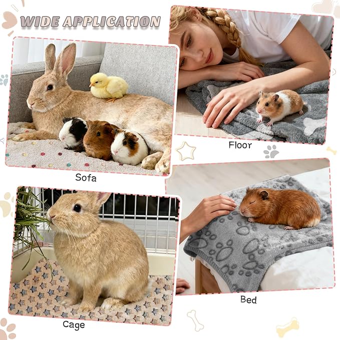 8 Pack Guinea Pig Cage Liner, Washable Guinea Pig Fleece Blankets Beding Accessories, Flannel Throw Warm Sleep Mat, Pet Pee Pads for Small Animal Hamster Rabbit Puppy Cat (Dark Color, 30x20 Inch)