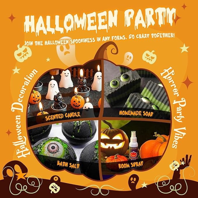 SALUBRITO Halloween Fragrance Oils Set, Funny Essential Oils Gift Set for Diffuser, Candle, Soap Making Scents, Pumpkin Pie, Spiced Cider, Caramel Apples, Candy Corn, Snickerdoodle, Witch's Brew