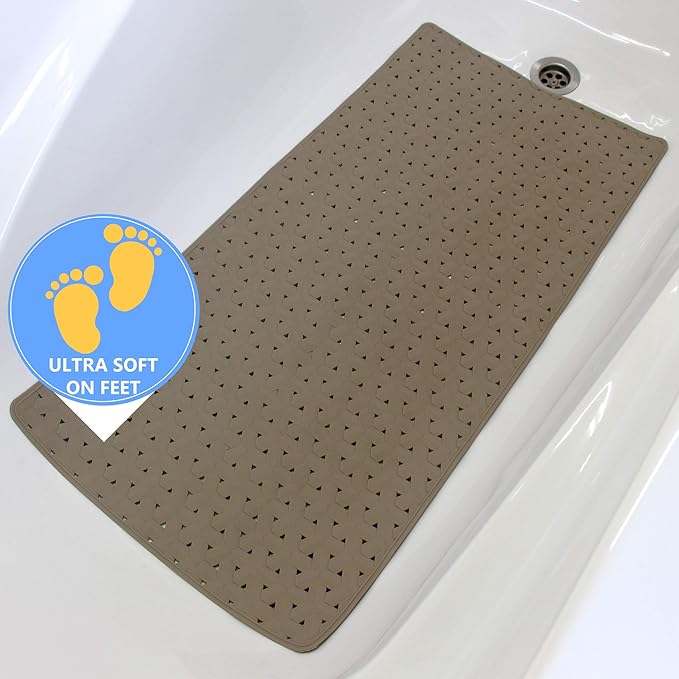 SafeLand- Non-Slip Bath, Shower, Tub Mat, TPR Material, Eco-Friendly, Non-PVC, Machine Washable, No Odor, with Powerful Suction Cups and Drain Holes, Tweed (15"x30" Tan)