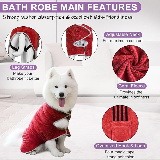 Dog Towel, Gimilife Dog Bathrobe Pet Grooming Towel Drying Coat Robes for After Bath Collection Absorbent Microfiber Towels Dogs Bath Towels for Drying Dogs Small Medium Large