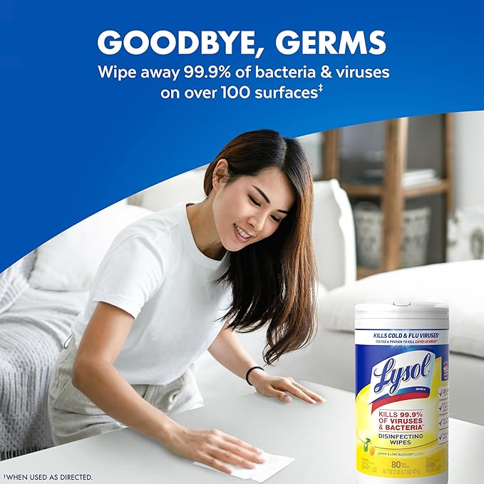 Lysol Disinfectant Wipes Bundle, Dorm Room Essentials, Multi-Surface Cleaning Wipes, For Disinfecting & Cleaning, Lemon & Lime Blossom, Crisp Linen, Mango & Hibiscus, 3x80 ct