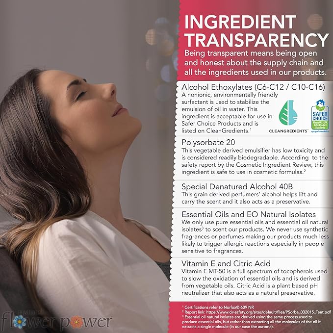 Natural Flower Power Air Freshener Spray - Odor Eliminator w/Essential Oils - Home, Car & Fabric - Cruelty Free & Vegan - Variety Pack - Citrus & Spice and Peppermint & Lemon - 2 x 4 fl oz