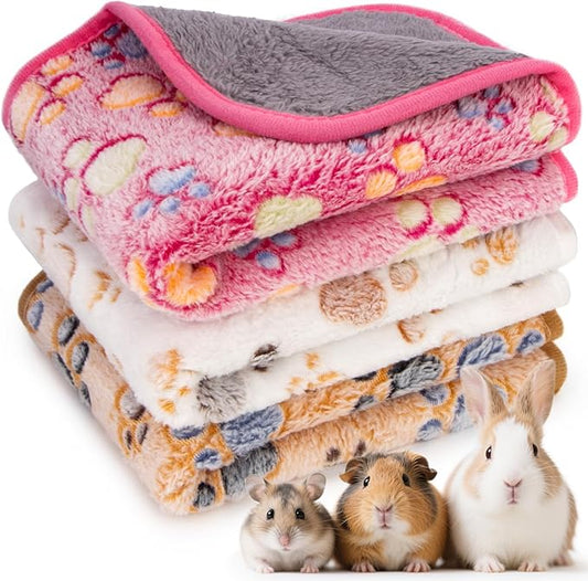 Guinea Pig Fleece Blanket 3PCS Waterproof Puppy Blankets for Small Dogs Guinea Pig Cage Liner Washable Pee Pads for Pet Rabbit Hamster Ferret Chinchilla （Paw Print 3 Color） 23.6 X 15.7 Inch
