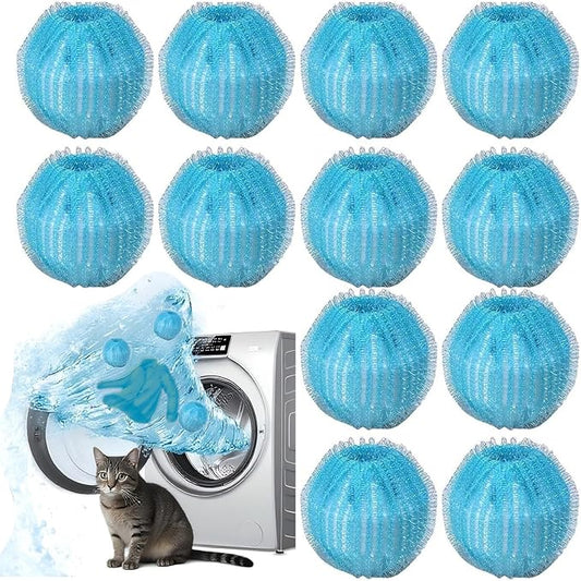 Upgrade 12 PCS Pet Hair Remover for Laundry, Reusable Dog & Cat Hair Catcher for Washer & Dryer, Removes Fur & Lint from Clothes & Bedding, Won’t Damage Fabrics (Blue)