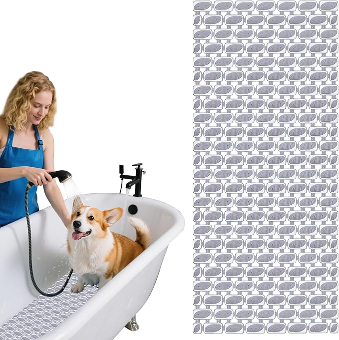 Dog Bath Mat for Pet Shower in Tub - Extra Long 35.43 x 15.74 Inch,DIY Puppy Washing Mat for Bathtub for Dog Grooming,Fast Dry Dog Shower Attachment Mat Senior Friendly Dog Bath Supplies
