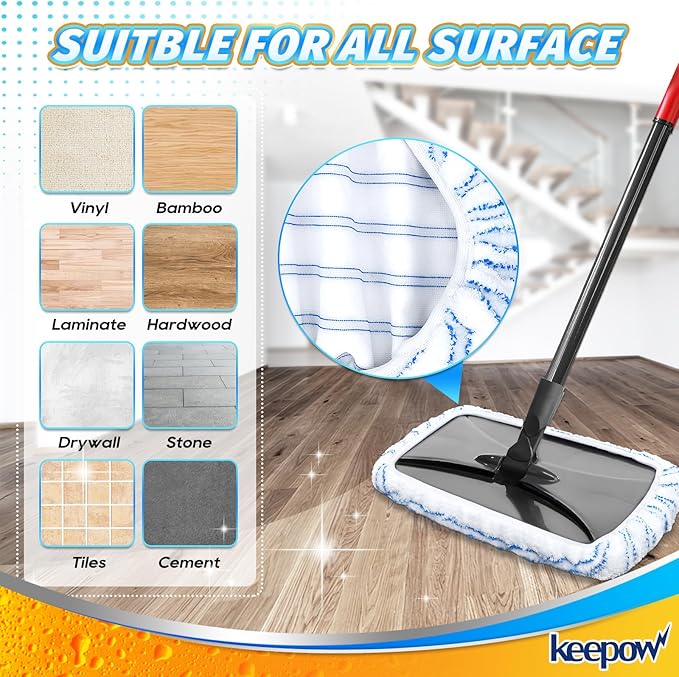 4 Pack Reusable Mop Pads for 15 * 8 inch Flat Mops Compatible with O Cedar Hardwood Floor More Microfiber Mop Cotton Terry Cloth, Floor Cleaner Mop Pads