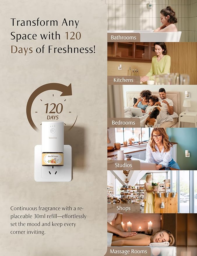 SF101 Waterless Ultrasonic Essential Oil Diffuser–100% Plant-Based,120-Day Natural Air Freshener & Aromatherapy Diffuser for Home,Hotel,Studio–Covers up to 100㎡-Neroli