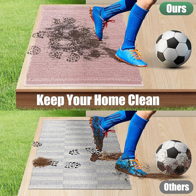 IM HOME Chenille Absorbent Outdoor Doormat 30" x 20", Washable Muddy Door Mats for Dog Non Slip Indoor Doormat Dog Mat for Muddy Paw Front Inside Doormats for Entryway Dusty Pink