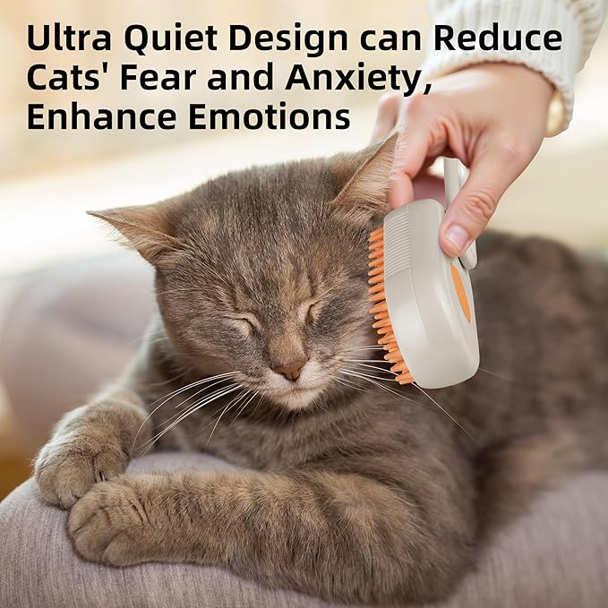 Cat Dog Hair Steam Brush: 4 in 1 Pet Grooming Tool Rechargeable Groomer Silicone Comb for Massage, Cleaning, Shedding and Combing, Anti-Static, 360° Portable Handle for Long or Short Hair Pet (Orange)