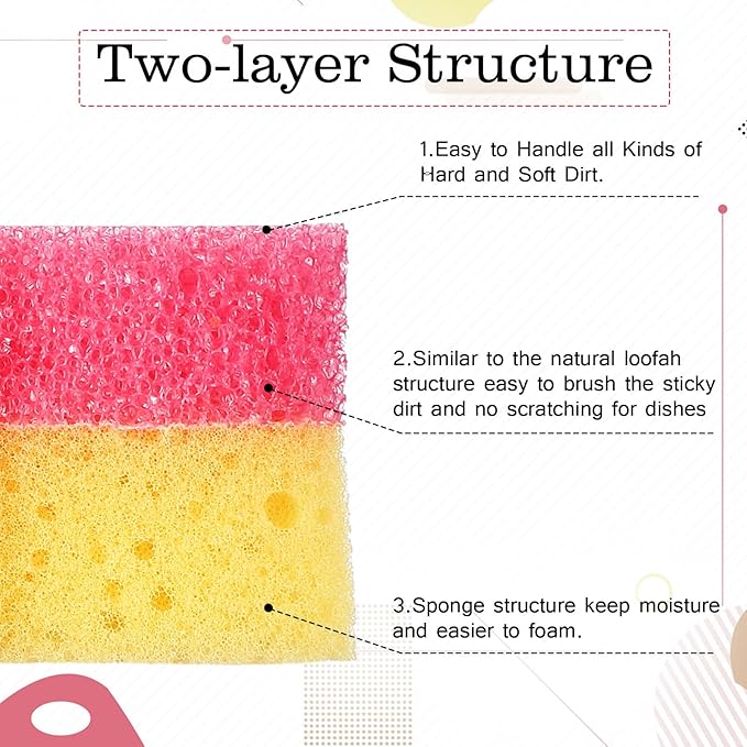 3 Pcs Dual Sided Scrub Sponge Multi Functional Cute Temperature Sensitive Non Scratch Dish Sponge for Washing Dishes Kitchen Bathroom(Cat,Pink, Yellow, Purple)