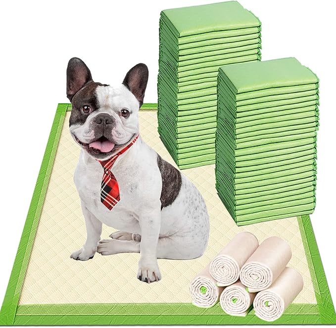 Gardner Pet Dog Pee Pads Rugular 22"x22", Thicker ECO Green Small Disposable Puppy Training Pads Super Absorbent Full Edge-Wrapping Pad for Dogs, Puppies, Doggies, Cats-(50 Count)