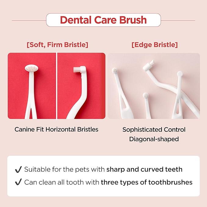 JAYU PET Dental Care Brush [Soft&Firm&Edge Bristles] - Toothbrush for Cat and Small Dogs, Removing Old Plaque and Tartar, Cat Dental Care, Cats Teeth Brushing & Easy Cleaning