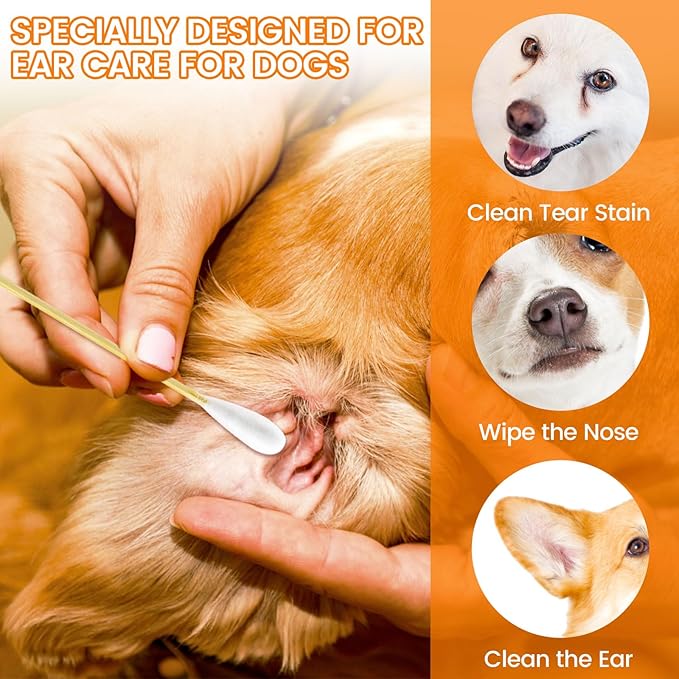 100 PCS Large Cotton Swabs in Storage Box - 6 inch Extra Large Dog Ear Cleaning Swab Soft and Thick with Bamboo Handle Specially Designed for Pet Care