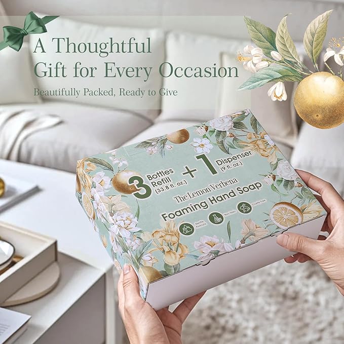 ROMIIE ZOI Foaming Hand Soap Refill Gift Set-3 Pack with Dispenser, Cruelty-Free and Biodegradable Formula, Moisturizing with Essential Oil for Sensitive Skin,Wild Lemon Verbena Scent,(33.8 Fl Oz x 3)