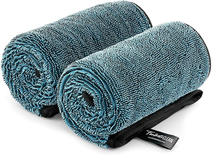 Fantasticlean Large Car Drying Towels- 2 Pack, 32‘’ by 24'' - Premium Microfiber Cleaning Cloth with Dual-Colored Twisted Loop, Ultra Absorbent, Scratch-Free for Instant Car Detailing (Blue)