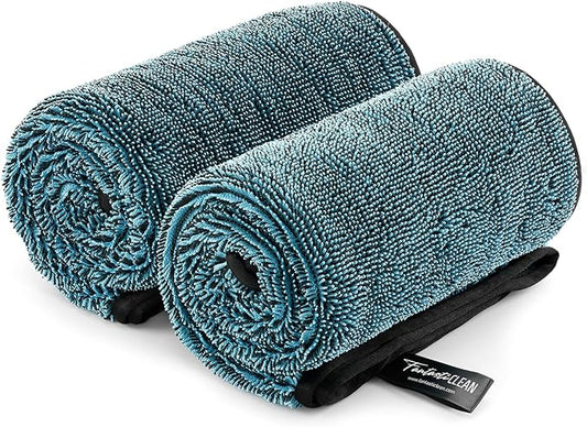 Fantasticlean Large Car Drying Towels- 2 Pack, 32‘’ by 24'' - Premium Microfiber Cleaning Cloth with Dual-Colored Twisted Loop, Ultra Absorbent, Scratch-Free for Instant Car Detailing (Blue)