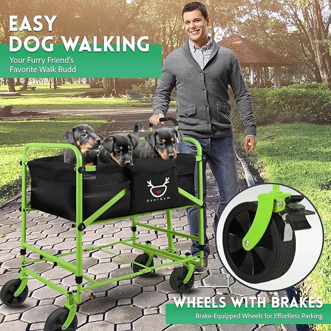 2-in-1 Dog Bathtub and Dog Stroller, Portable Dog Bath and Pet Stroller for Small and Medium Dogs (5-55 lbs) and Cats, Four-Wheel Bathing Cart with Brake Green