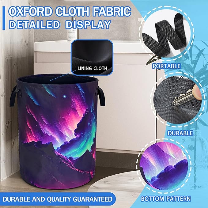 Beautiful Aurora Mountain Laundry Basket Oxford Cloth Laundry Hamper With Handle Foldable Portable Clothes Storage Basket 18.9 X 16.5 In Storage Bag For Laundry Room/Bathroom/Bedroom/Dormitories