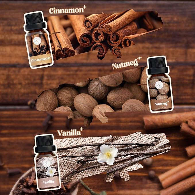Autumn Spice Essential Oils Set – Cozy Fall Fragrance Oils for Diffuser & Candle Making – Cinnamon, Vanilla, Pumpkin Pie, Nutmeg, Clove, Gingerbread – Warm Home Aroma & Gift Set
