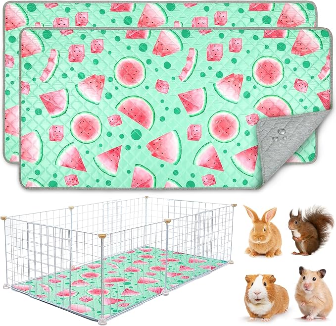 2 Pack Guinea Pig Bedding, Washable Guinea Pig Cage Liner Reusable Guinea Pig Mat Waterproof Guinea Pig Bedding for Cage, Super Absorbant Guinea Pig Pee Pads for Small Animals Hamster Rabbit Squirrel