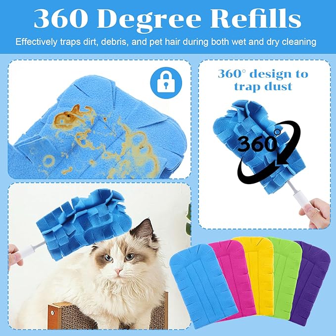 10 PCS Duster Refill Fleece Refills Hand Dusters Cleaning Reusable Duster Pads Washable Dusters for Cleaning Ceiling Fan Hardwoods Window Kitchen Floor, Rainbow Colors (Bright Color)