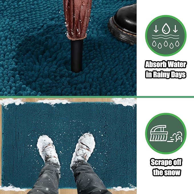 IM HOME Chenille Absorbent Outdoor Doormat 60" x 36", Washable Muddy Door Mats for Dog Non Slip Indoor Doormat Dog Mat for Muddy Paw Front Inside Doormats for Entryway Teal Blue