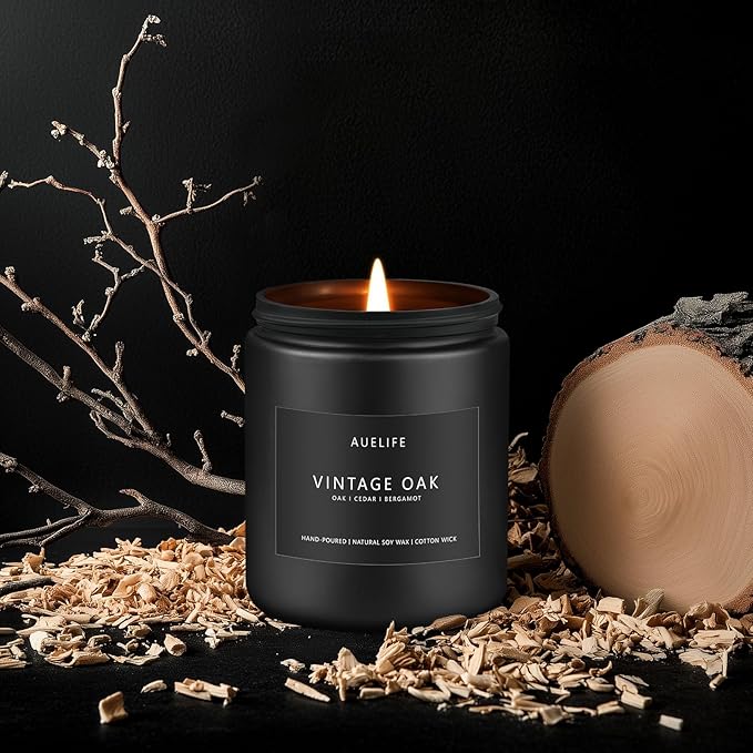 Scented Candles Set | Candle for Men, Soy Candles for Home Scented, Gifts for Men - Mens Gifts, 4 Pack Candle Gift for Dad Fathers Day (Leather/Vintage Oak/Amber Patchouli/Magnolia & Sandalwood)