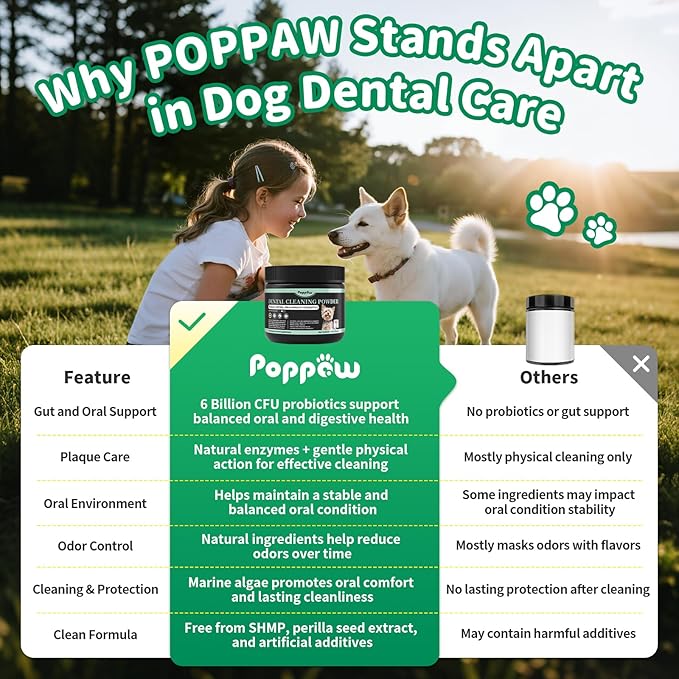 Dog Dental Powder – Teeth Cleaning Powder with 6B CFU Probiotics, Enzymes & Antioxidants, Plaque & Tartar Off, Fresh Breath Support, No Brushing Oral Care, Mint Beef Flavor, 75 Servings