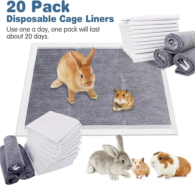 kathson 20 Pcs Guinea Pig Cage Liners Disposable 18" x 24" Rabbit Disposable Potty Training Pad Super Absorbent & Leak-Free Pet Supplies for Bunny Kitten Small Dog Guinea Pig