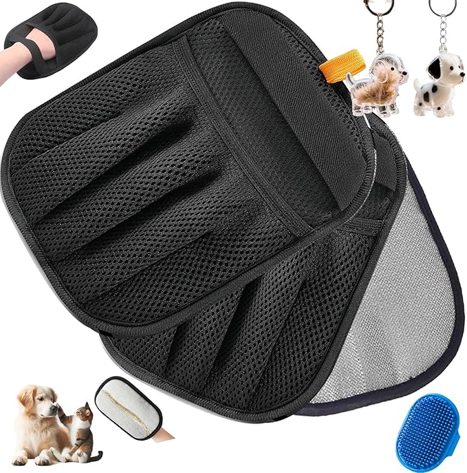 2Pcs Pet Hair Removal Glove for Dogs & Cats,The Magic Brush Pet Hair Remover,Five-Finger Electrostatic Pet Hair Gloves for Furniture,Car,Couch,Carpet,Essential Pet Supplies