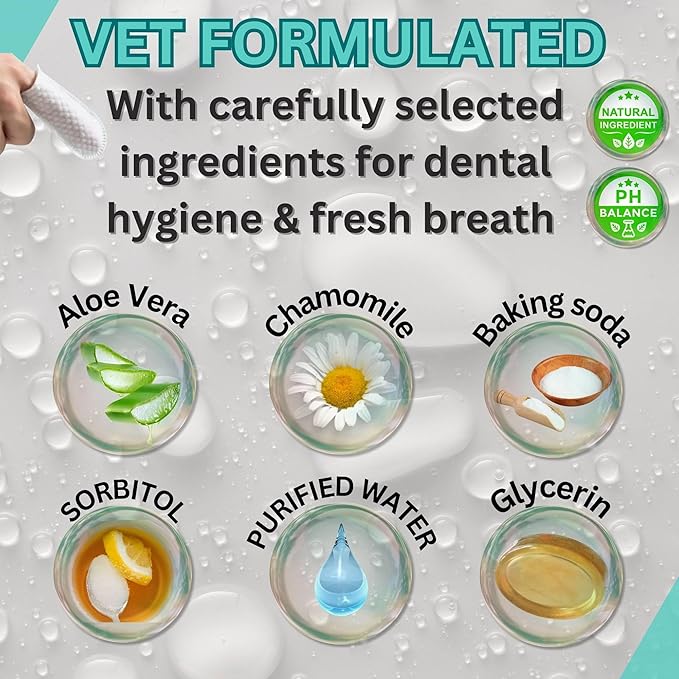 Pet Dental Finger Wipes for Dogs & Cats – Dog Tooth Wipes & Toothbrush Alternative – Easy Teeth Cleaning to Reduce Plaque, Tartar & Bad Breath – Vet-Approved Cat & Dog Oral Care (2 Pack).