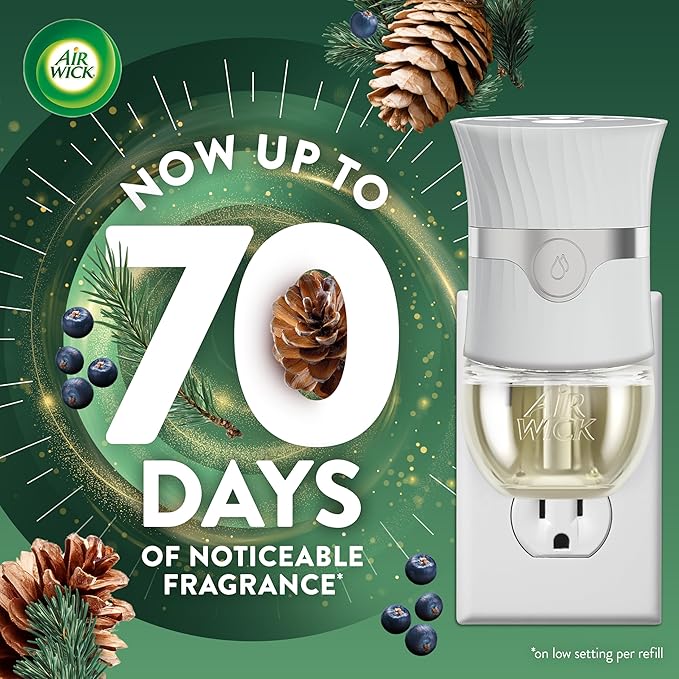 Air Wick Plug In Scented Oil Refill, Infused with Essential Oils, Plug In Air Fresheners for Home, Fresh Pine & Juniper, 4 ct