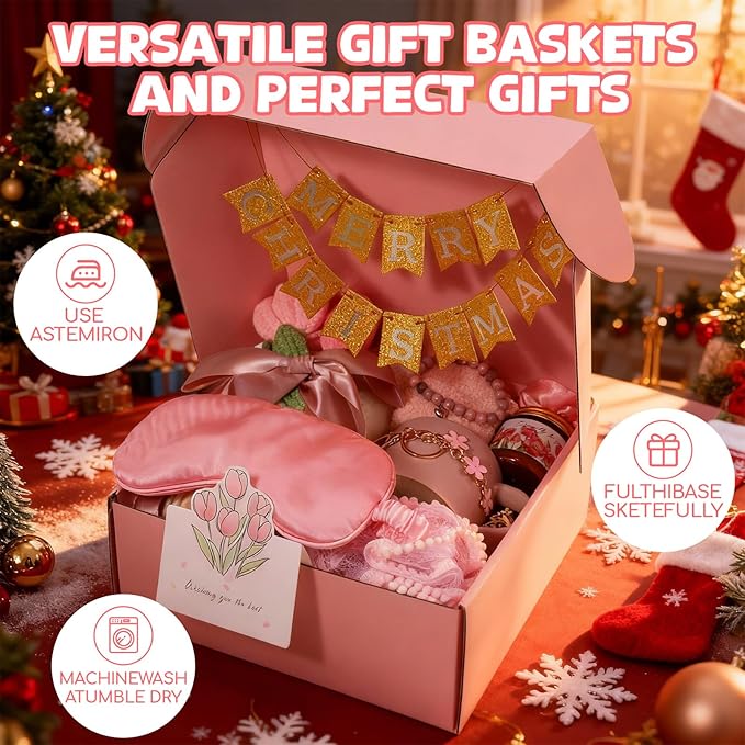 Zopeal Luxury Gift Box for Women, 12 Pcs Spa & Relax Set with Blanket, Mug, Candle, Socks, Hair Scrunchie, Keychain, Bath Sponge, Eye Mask, Greeting Card for Birthday, Thank You, Get Well Themed Gifts