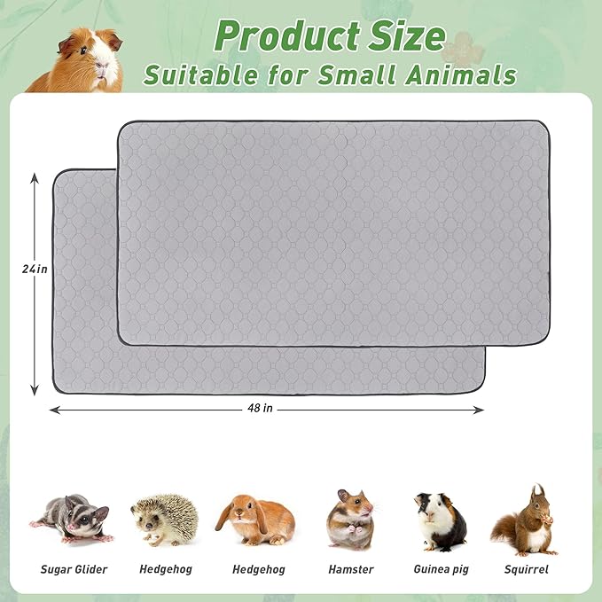 2 Pack Guinea Pig Cage Liners, LWYMX 24'' X 48'' Washable Guinea Pig Pee Pads, Non Slip Reusable Super Absorbent Guinea Pig Training Mat Bedding Fleece for Small Animals Hamster Rabbit Chinchilla Rat