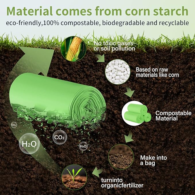 5 Gallon Trash Bags Compostable Compost Small Garbage Bag Extra Thick 0.78 Mil for Kitchen Bathroom BPI Certified 45 Counts, Green
