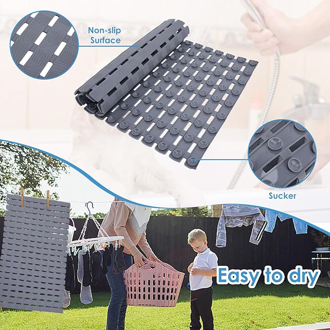 Bathtub Shower Mat, Pet Dog Bathing Non-Slip Mat, Dog Bath mat for tub, Quick Drain Bathtub Mat with Suction Cups & Drain Holes for Bathroom, 27.1x15.7 Inch