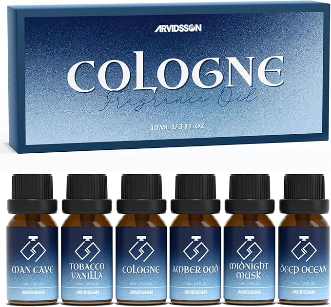 ARVIDSSON Cologne Fragrance Oils Set, Essential Oils for Diffuser | Deep Ocean, Cologne, Amber Oud, Tobacco Vanilla, Man Cave, Midnight Musk, Diffuser Oil Scents for Candle Making, Soap Making