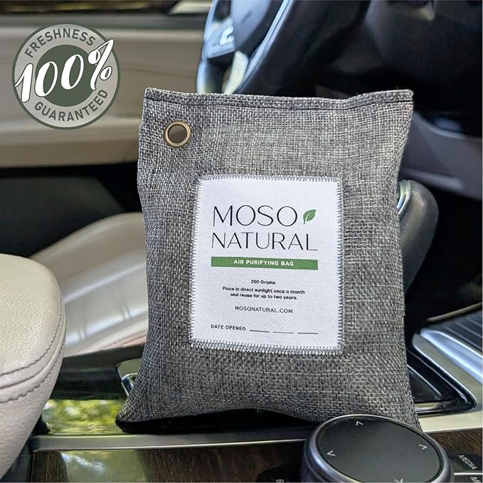 Moso Natural Air Purifying Bag 200g (3 Pack) Bamboo Charcoal Odor Absorber for Home & Car | Closet Odor Eliminator, Small Room Deodorizer & Car Air Freshener | Long Lasting Charcoal Bags Cover 90sqft