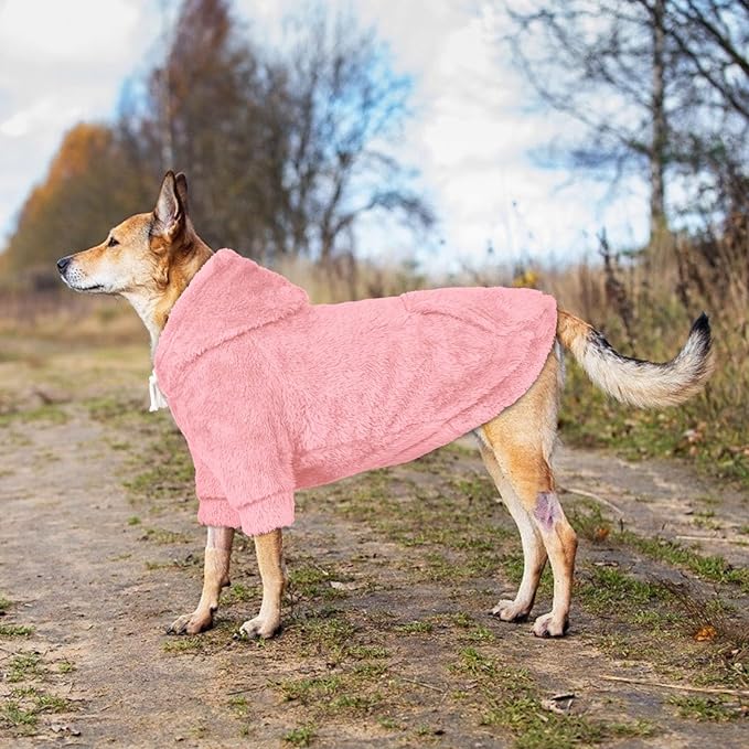 4XL Dog Sweaters for Large Dogs,Dog Hoodie,Warm Fuzzy Fleece Sweatshirt with Hood & Pocket,Leash Hole,Cozy Cold Weather Pet Clothes Sweater Hoodie for Large Dogs(Pink,4XL)