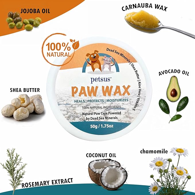 Dog Paw Balm & Paw Wax - Natural Lick-Safe Paw & Nose Moisturizer - Heals Dry, Cracked Pads & Nose - Snout Soothing Formula with Dead Sea Minerals, Shea Butter & Coconut Oil - 1.75 oz