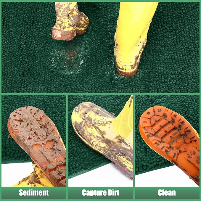 IM HOME Chenille Absorbent Outdoor Doormat 36" x 24", Washable Muddy Door Mats for Dog Non Slip Indoor Doormat Dog Mat for Muddy Paw Front Inside Doormats for Entryway Green