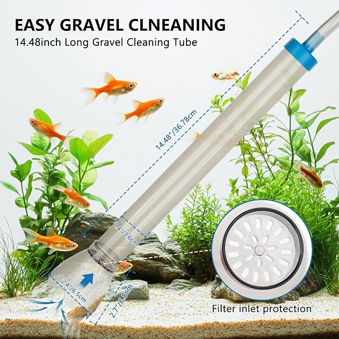 fishkeeper 50FT Aquarium Gravel Vacuum Water Changer - Flow Adjustable Faucet Universal Siphon Quick Pump with 6 Adapters, Bucket-Free Fish Tank Cleaning Tools for Drain & Fill (2025 New)