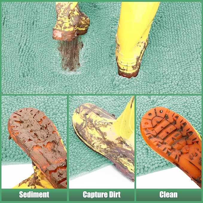 IM HOME Chenille Absorbent Outdoor Doormat 36" x 24", Washable Muddy Door Mats for Dog Non Slip Indoor Doormat Dog Mat for Muddy Paw Front Inside Doormats for Entryway Seafoam Green